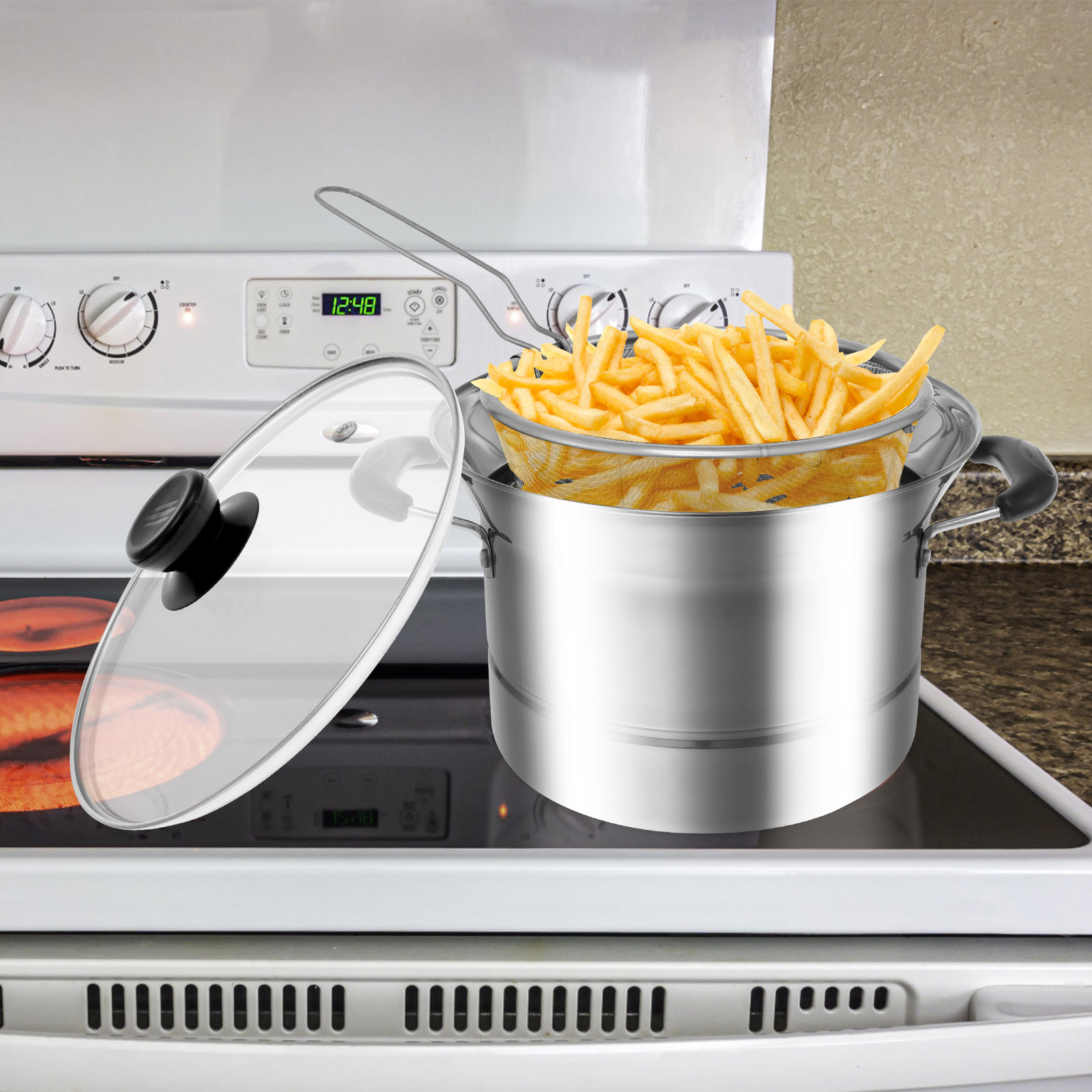 Deep Fryer Stainless - Deep Fryer Pot with Strainer Basket