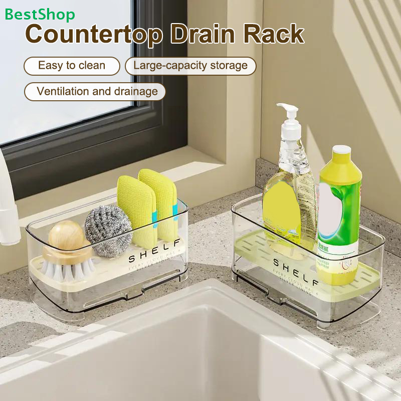 Kitchen Appliances Storage - Countertop Drain Rack Large-Capacity Clear Plastic