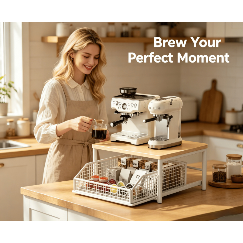 Kitchen Appliances Storage - Microwave Coffee Maker Shelf Organizer –