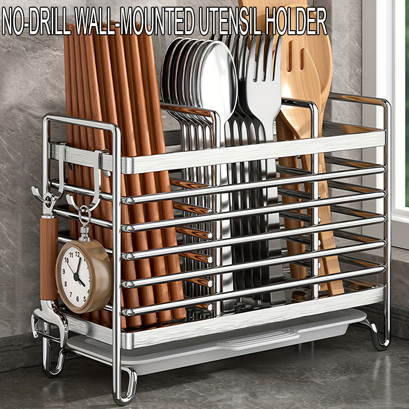 Kitchen Appliances Storage - No-Drill Wall-Mounted Utensil Holder Stainless Steel