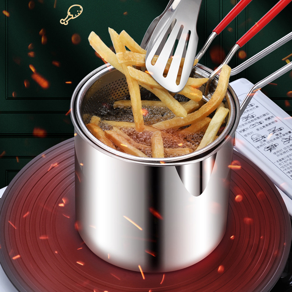Deep Fryer Stainless - 1200ML Tempura Fryer Pan with Strainer