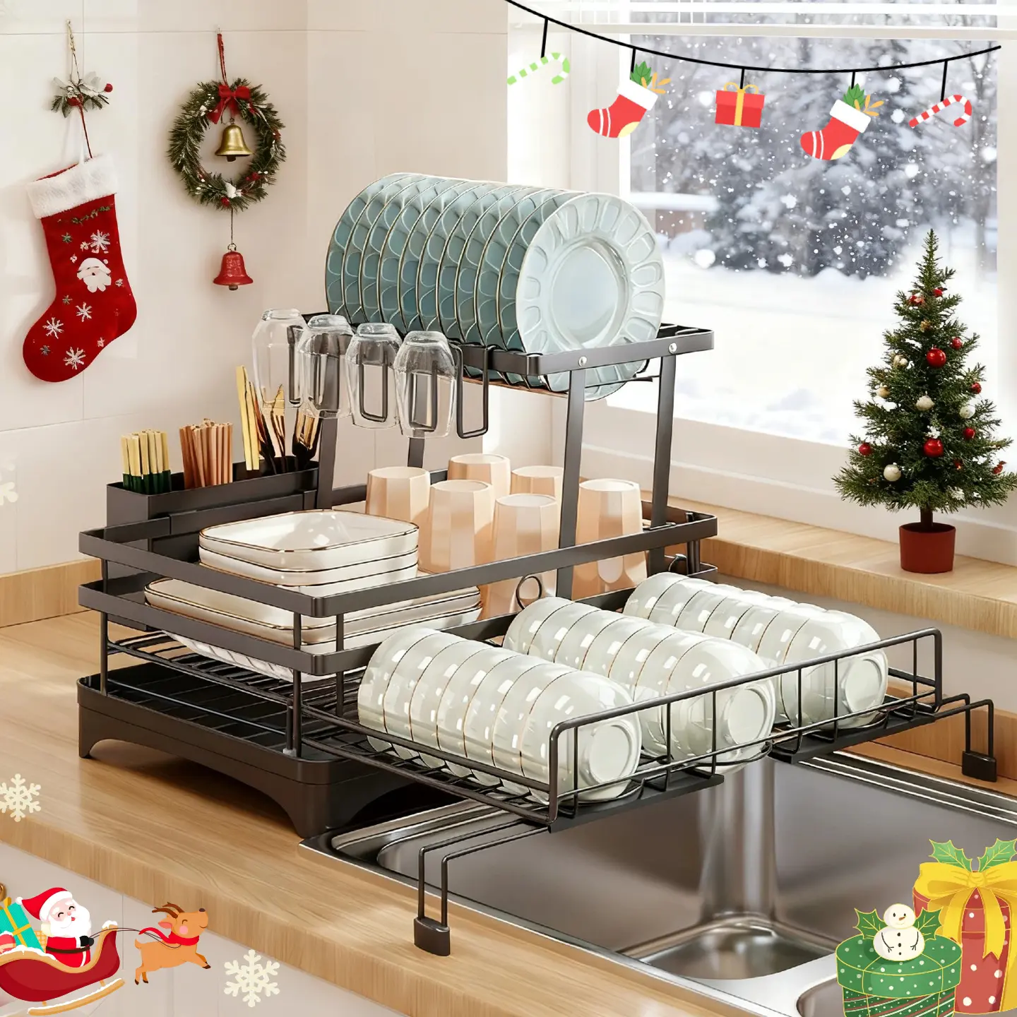 Kitchen Appliances Storage - Foldable Over Sink Dish Drying Rack｜Pull-Out