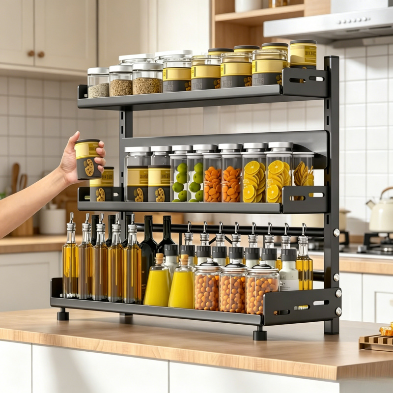 Kitchen Appliances Storage - 3 Tier Adjustable Spice Storage Rack